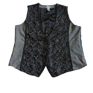 Y2K Grunge Dark Fairy Chico's Vintage Vest Wool Black Embroidered Academia Boho
